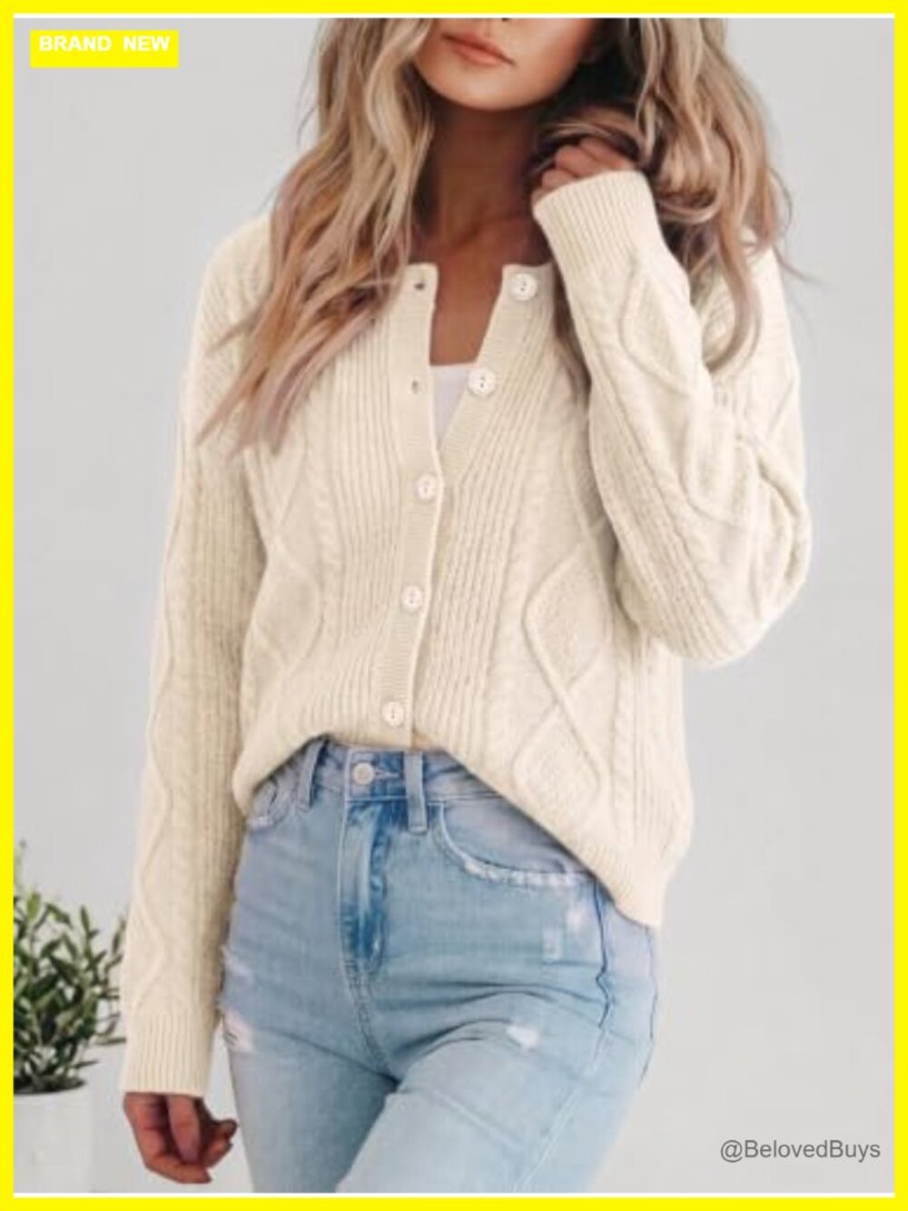 Chunky Cable Knit Cardigan Button Up Oversized Tops Long Sleeve - Picture 4 of 5